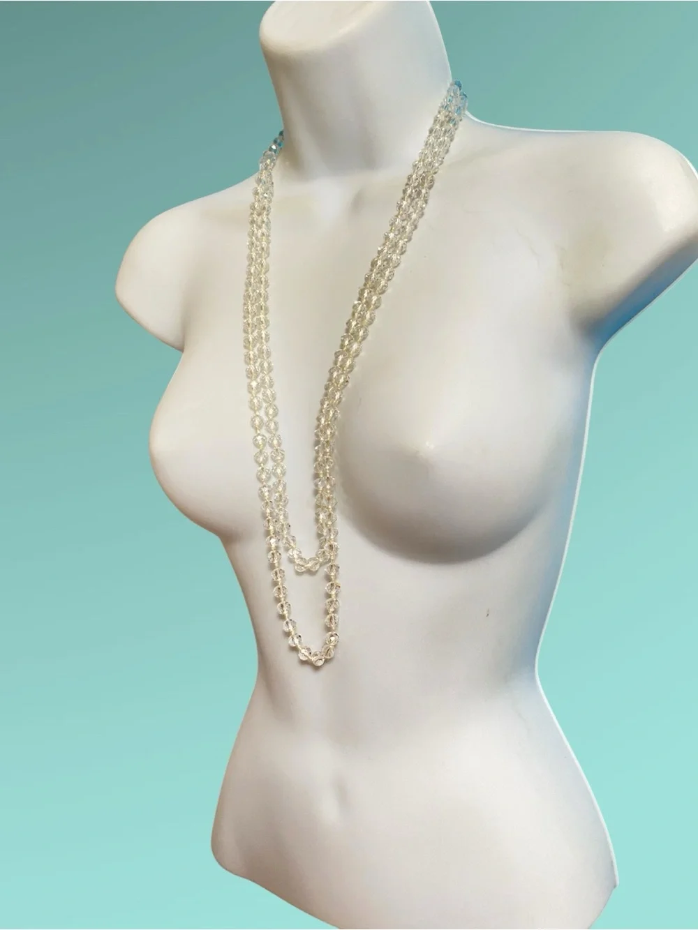 Faceted Glass Beads Long Necklace Over-The-Head Style 64”